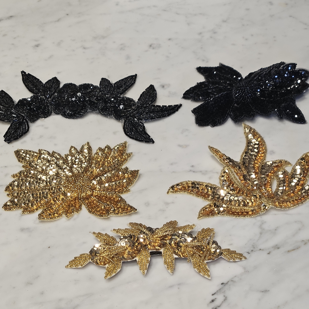 Old, Vintage Black & Gold Sequin Appliques & Hair Barret
